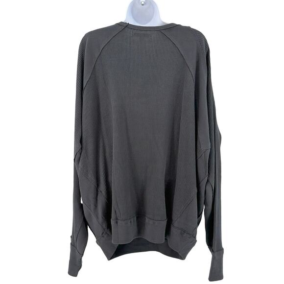 Free People Black Santa Clara Thermal Long Sleeve Womens L Oversized Fit V-Neck - Picture 8 of 8